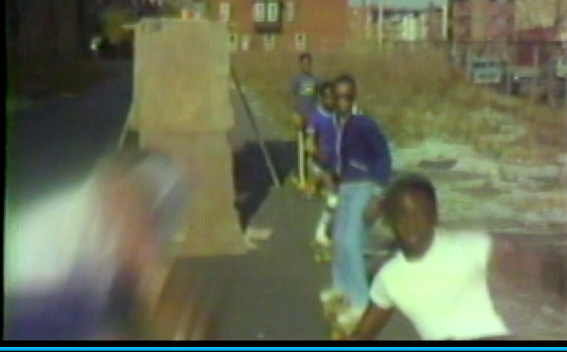 Members of the Crazy Street Riders gathered beside their homemade skateboard ramp