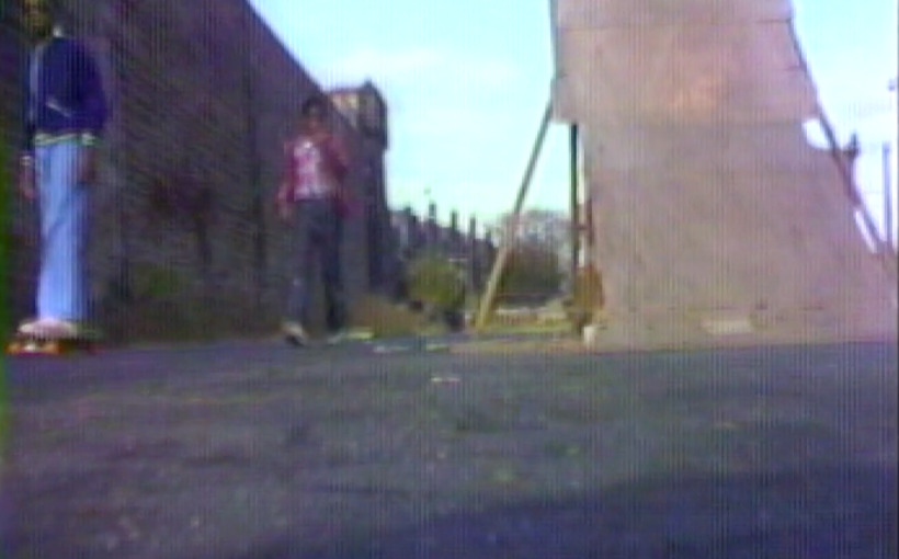 A low view of the Crazy Street Riders homemade skateboard ramp